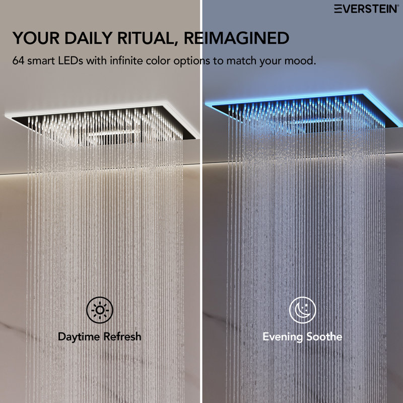 16" LED Thermostatic Shower System with Bluetooth Music, 6" Rainfall Shower faucet with Handheld  Shower, Matte Black