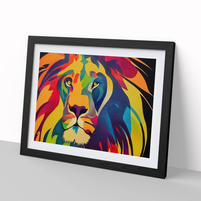 Lion Watercolour Vol.3 Abstract - Single Picture Frame Print, Black, 25cm H x 34cm W