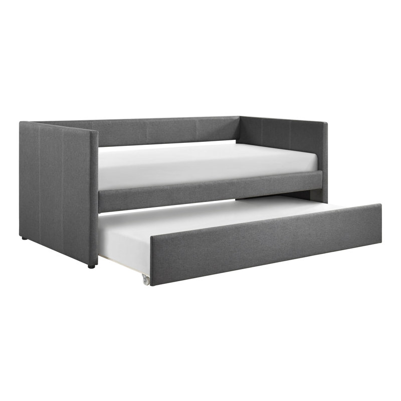 1pc Daybed with Trundle Dark Gray Fabric Upholstery Wooden Frame Modern Home Furniture, Dark Gray