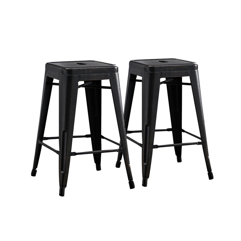 Kendraya Rustic Country Metal Bar & Counter Stool, Sand Matte Black, Sand Matte Black, Counter Stool (24" Seat Height)