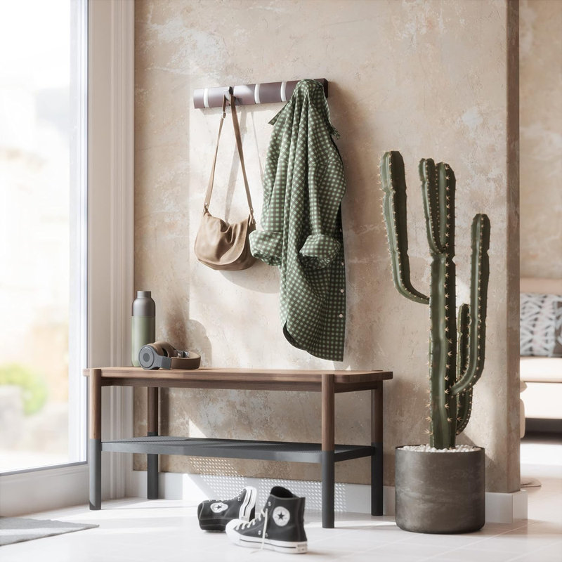 Wall Mounted Hook Rack With Retractable Hooks For Coats, Bags, Towels & More - Space Saving Modern Design For Entryway & Small Spaces