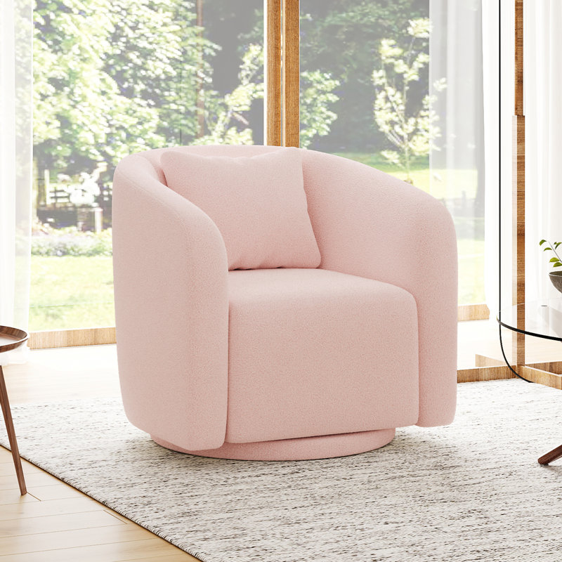Boucle Polyester Upholstered Swivel Armchair, Pink