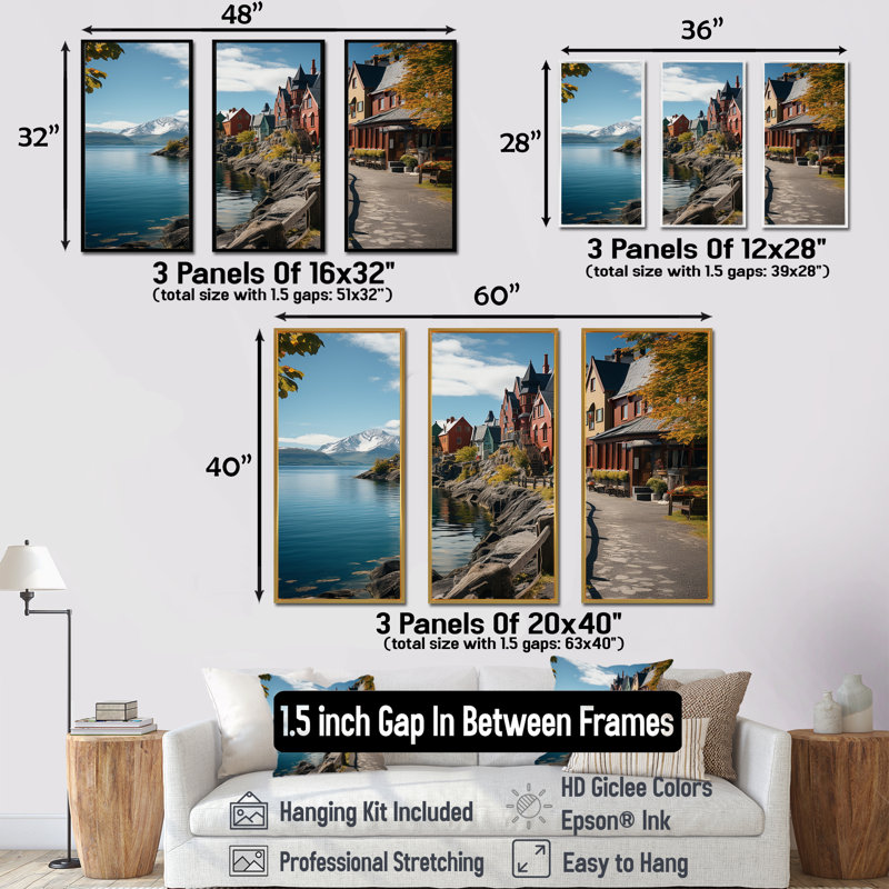 Allemagne, ville d'Aalesund au bord du lac - Allemagne, art mural, Cadre flottant doré, H 28 po x l 36 po x P 1 po