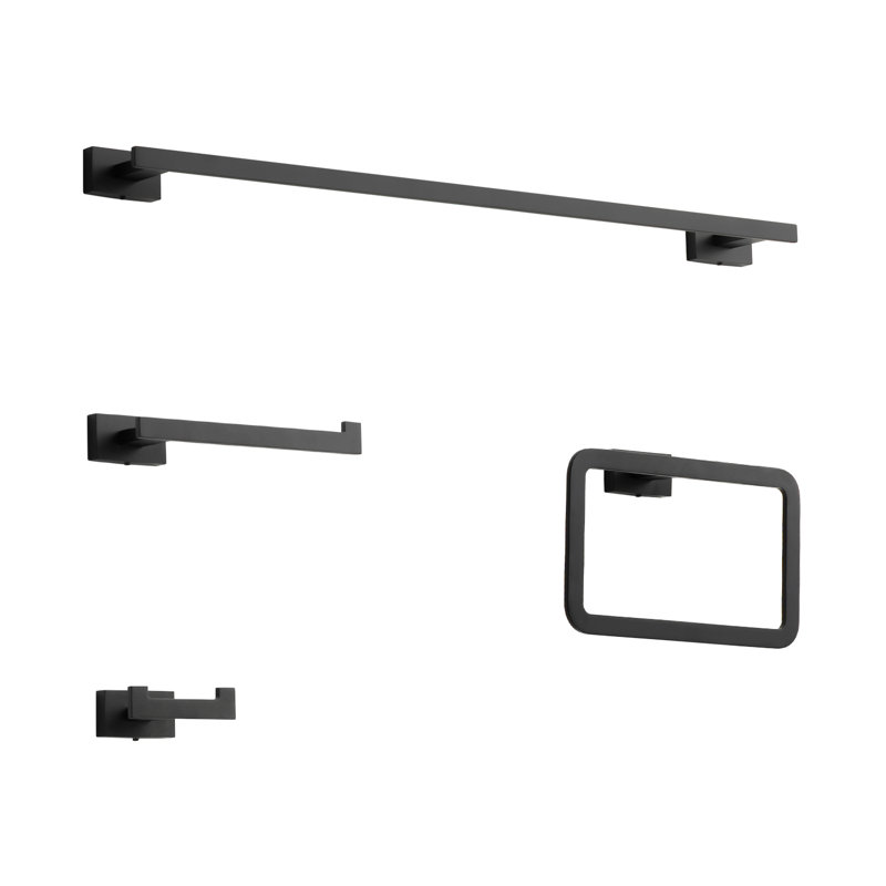 Solid Stainless Steel Wall-Mounted 4-piece bathroom hardware set, Matte Black