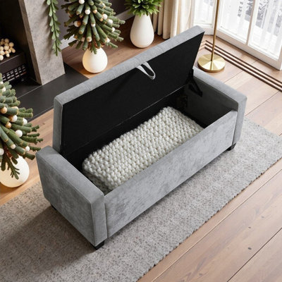 Ottoman Bench With Storage & Safety Hinge, Upholstered Entryway Seat, Holds 350 Lbs