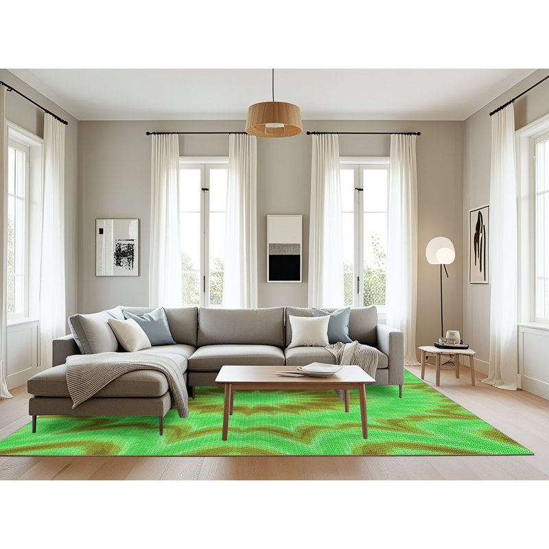 Tapis abstrait en laine vert, Rectangle 8 pi x 12 pi