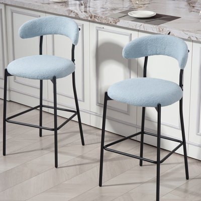 26'' Blue Modern Bar Stools Of 2 With High - Density Foam Padding, Fashionable , And Footrest, Ideal For Kitchen Island, Living Room, Or Office Study, Vanity