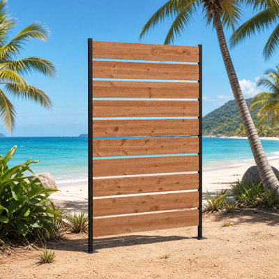 Frances 38''W Single Panel Outdoor Patio Cedar Privacy Fence Screen With Stakes