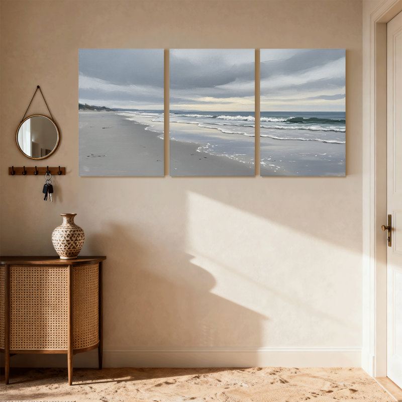 Nautique et plage, océan, vagues, ciel, plage, nuages, sable, eau, horizon, ensemble de 3 impressions sur toile