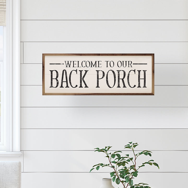 Welcome To Our Back Porch White, 12" H x 36" W