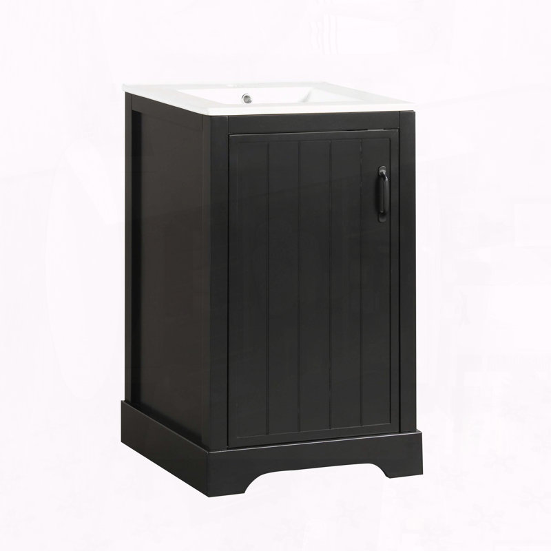 20-Inch Modern Bathroom Vanity with Ceramic Sink and Soft-Close Door, Black