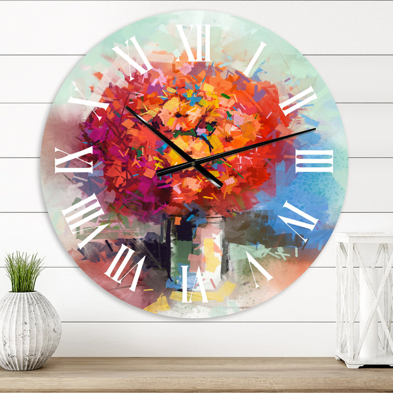 Bouquet de nature morte abstraite de gerberas rouges - horloge murale traditionnelle, Très petit
