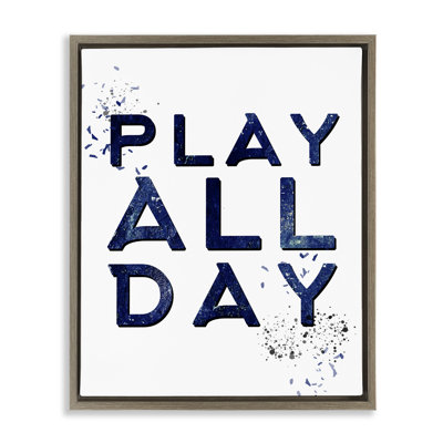 «Play All Day Gamer», art mural encadré gris flottant par Kim Allen
