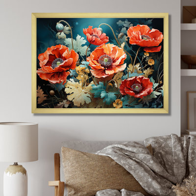 «Red and Green Poppy Reverie I», art mural coquelicots