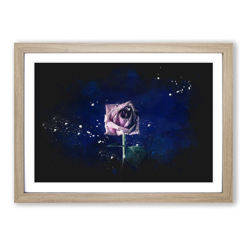 Dying Purple Rose Paint Splash - Picture Frame Graphic Art, 24cm H x 33cm W x 2cm D, Oak Framed