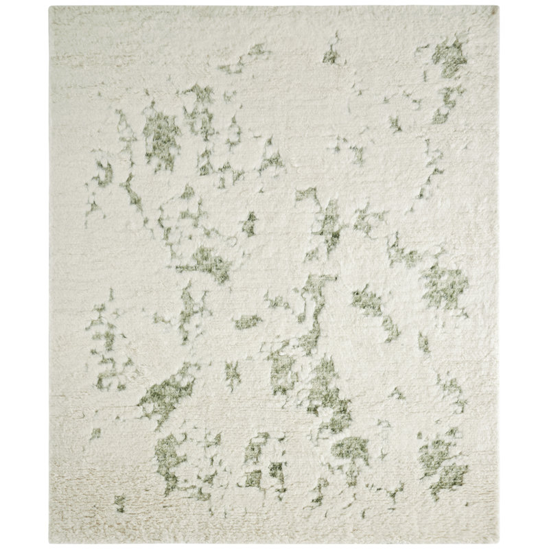 Tapis blanc / crème / vert à poils longs en laine Cloudscape, Rectangle 5 pi x 7 pi