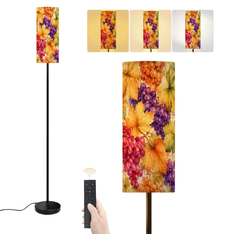 Lampe sur pied moderne à motif aquarelle de raisins et de feuilles d'automne, avec télécommande et interrupteur au pied. Abat-jour réglable. Parfait pour le salon, la chambre ou le bureau.