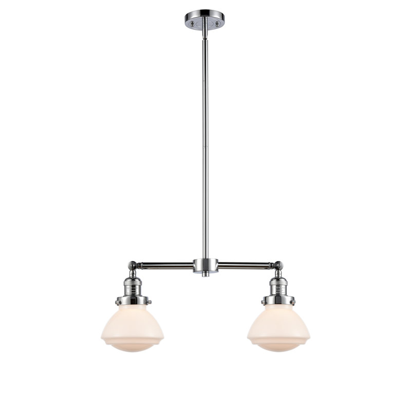 Luminaire suspendu linéaire à 2 lumières pour îlot de cuisine Bungay, Blanc mat, Chrome poli