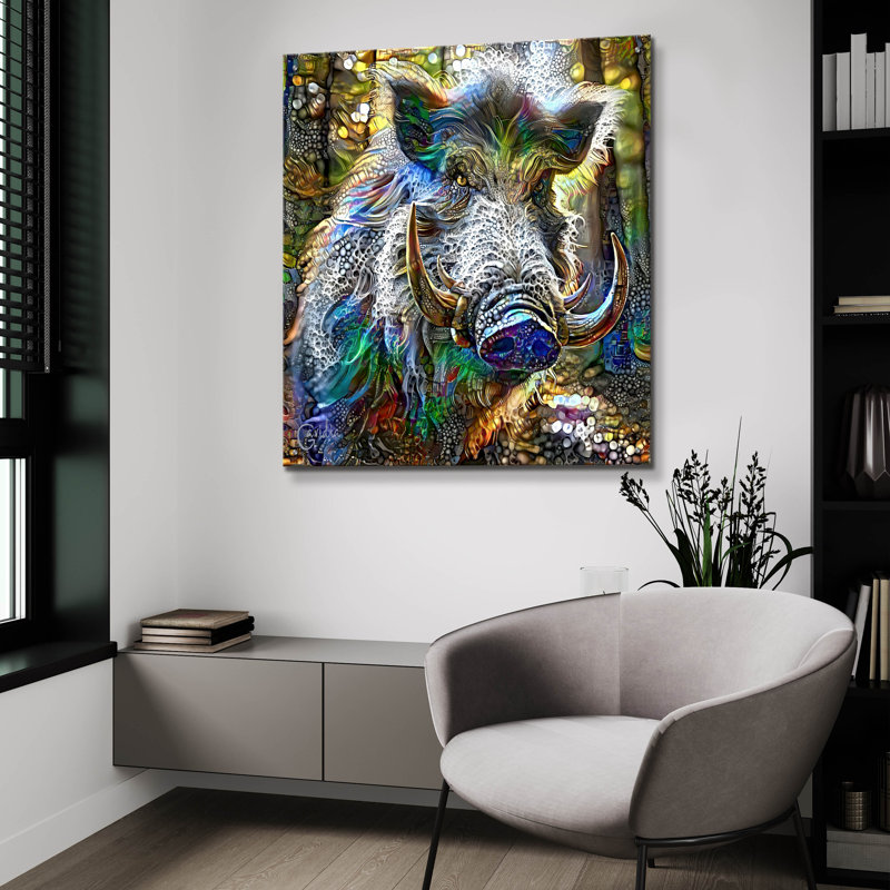 «Wild Boar» par Pedro Gavidia, art mural en verre acrylique, H 36 po x l 36 po x P 0,2 po