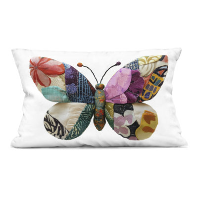 Quilt Patterned Butterfly Decorative Printed Throw Pillow design by Annabelle Hall