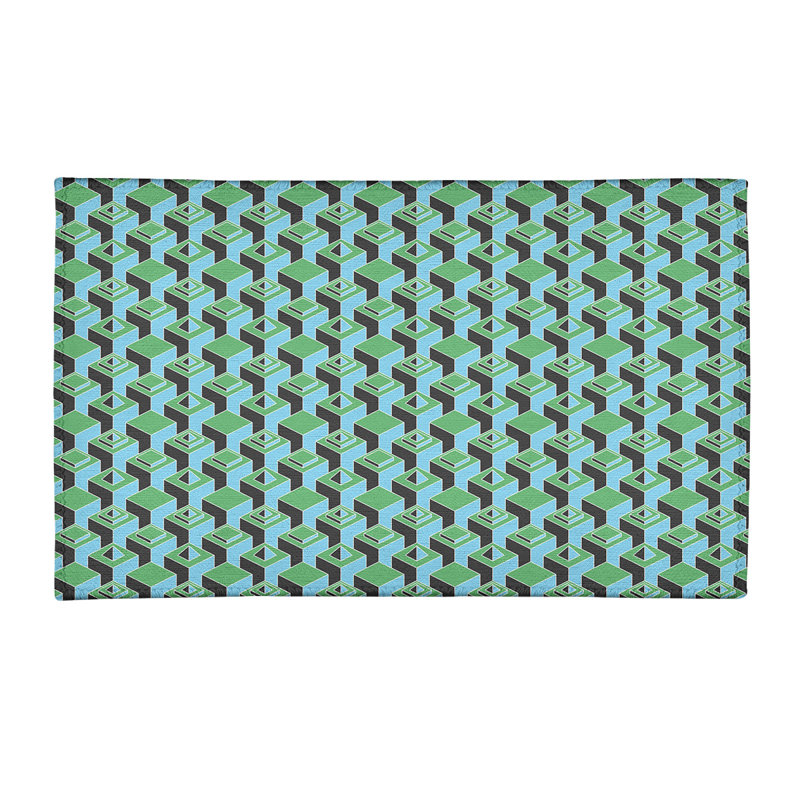 Tapis vert foncé/bleu ciel/zone noire skyscrapers, Rectangle 3 pi x 5 pi