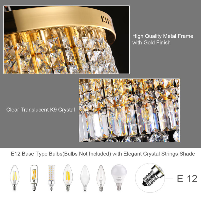 Lustre encastré à intensité variable à 9 lumières de 20 po de largeur Forrest, Or