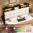 Upholstered Storage Headboard With Built-In Charging Station, LED Light Strip, Hidden Drawer And Shelf – Tufted Button Design-1580861413