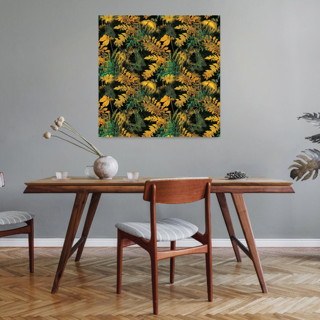 Lush Golden Jungle Foliage Abstract Contemporary Flower Nature Wall Art Print