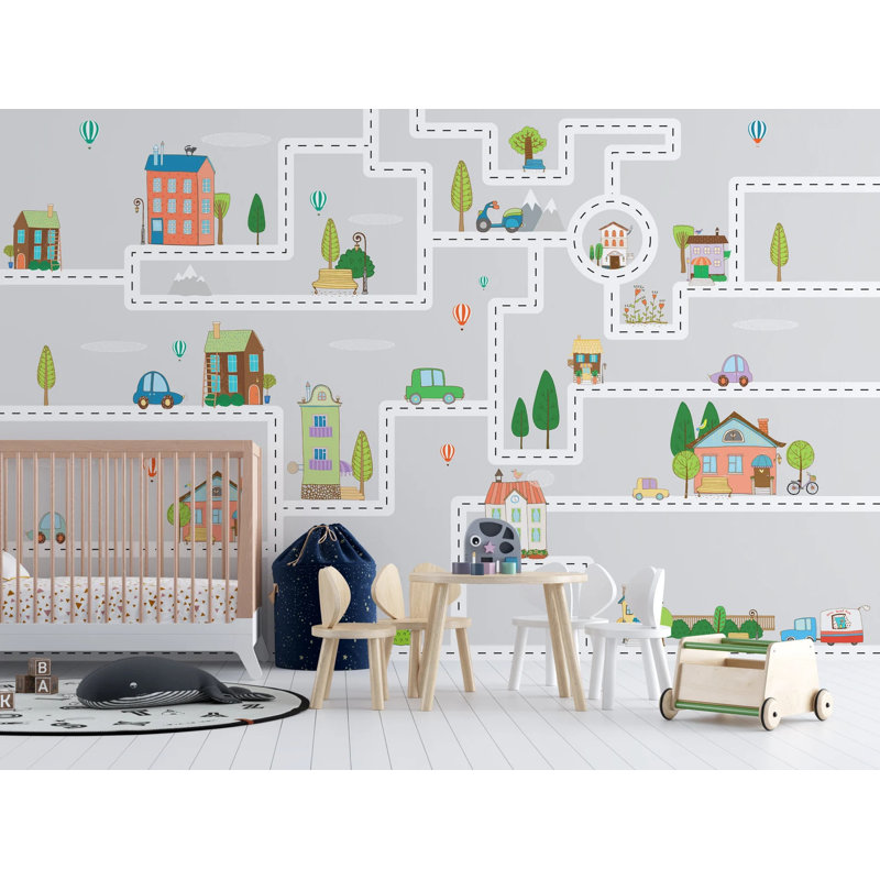 Papier peint amovible maisons maisons, L 105,96 po x L 187 po