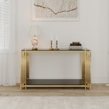 Aaradhya Wood Storage Console Table with Sturdy Metal Frame and Tempered Glass Top
