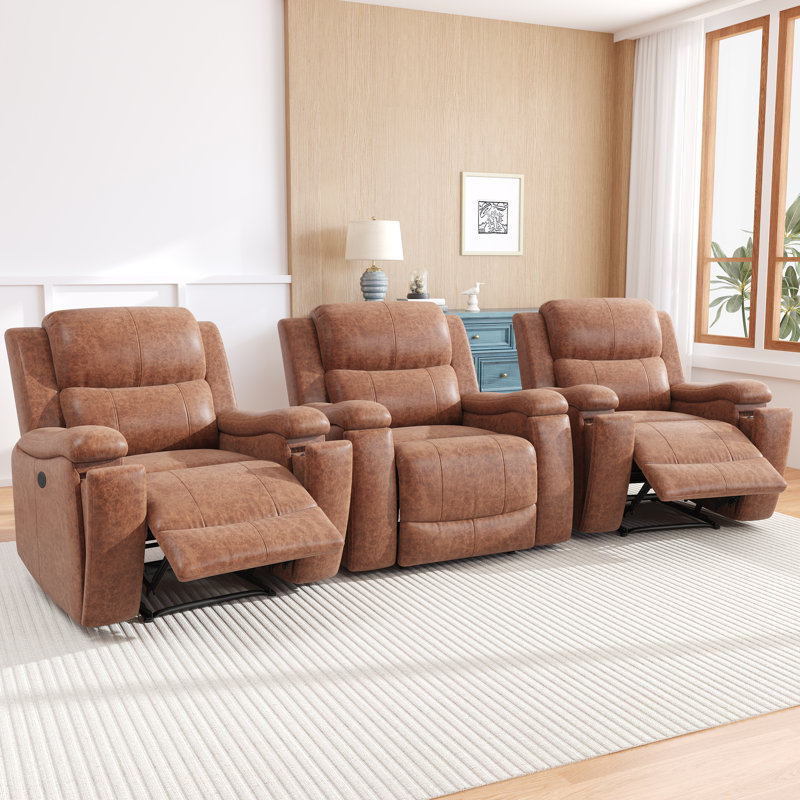 Nebraska 37" Wide Leather Power Hometheater Chair With Hidden Cup Holder