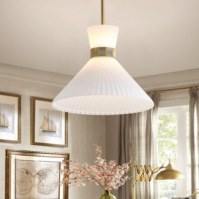 Luminaire suspendu moderne en laiton 3000K avec abat-jour en verre plissé, lumière chaude DEL à intensité variable, hauteur réglable, certifié ETL
