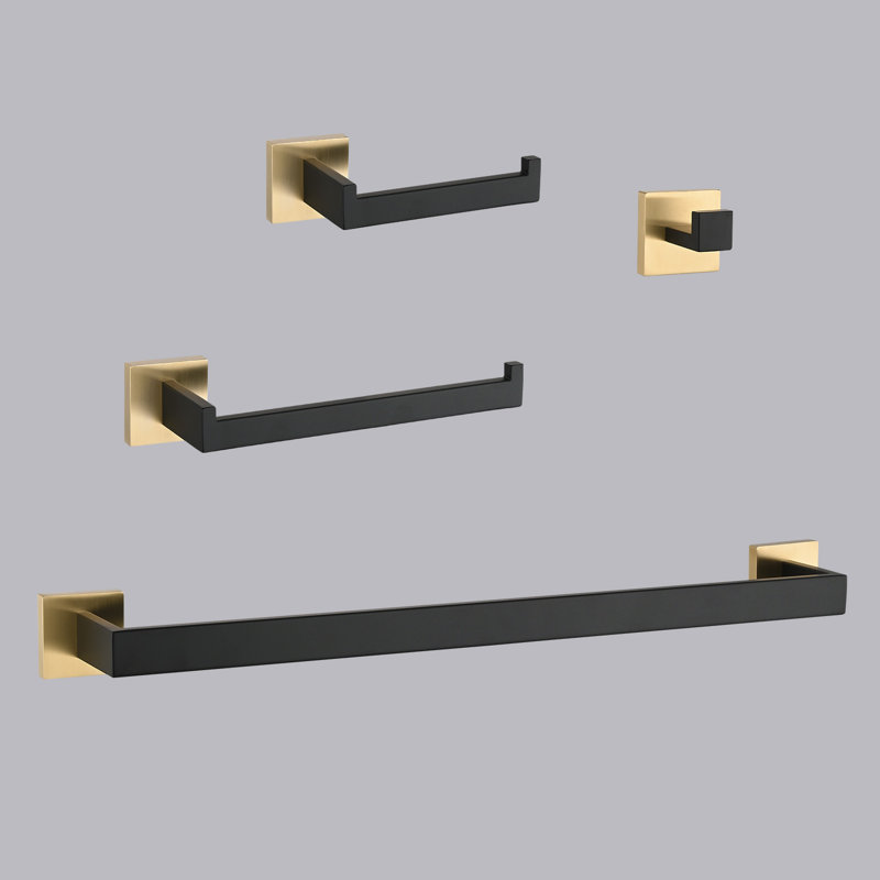 4 - Piece Bathroom Hardware Set, Brushed Gold/Matte Black