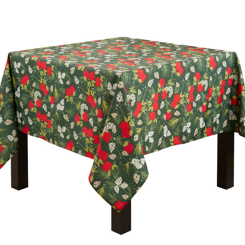 Holiday Pomegranate Green and Red Rectangular Tablecloth