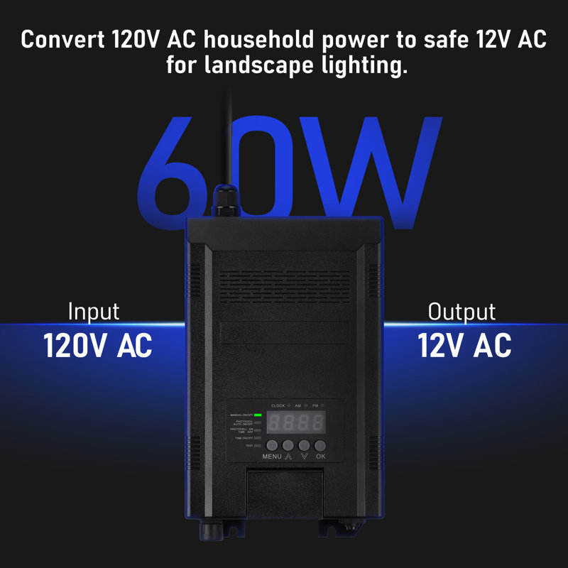 Mainline 60W Low Voltage Landscape Lighting Transformer with Timer and Photocell, 120V to 12V