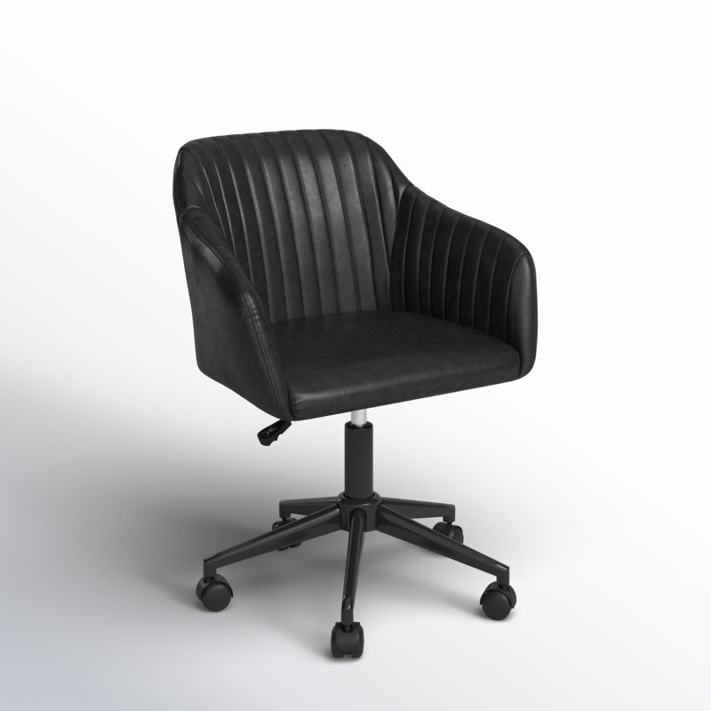 Flannigan Faux Leather Swivel Office Chair, Black