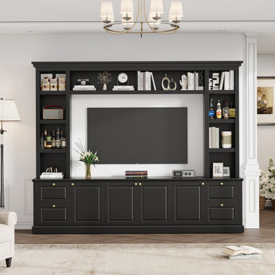 One-Piece Wall Unit Entertainment Center With Bookshelf For Tvs Up To 70"