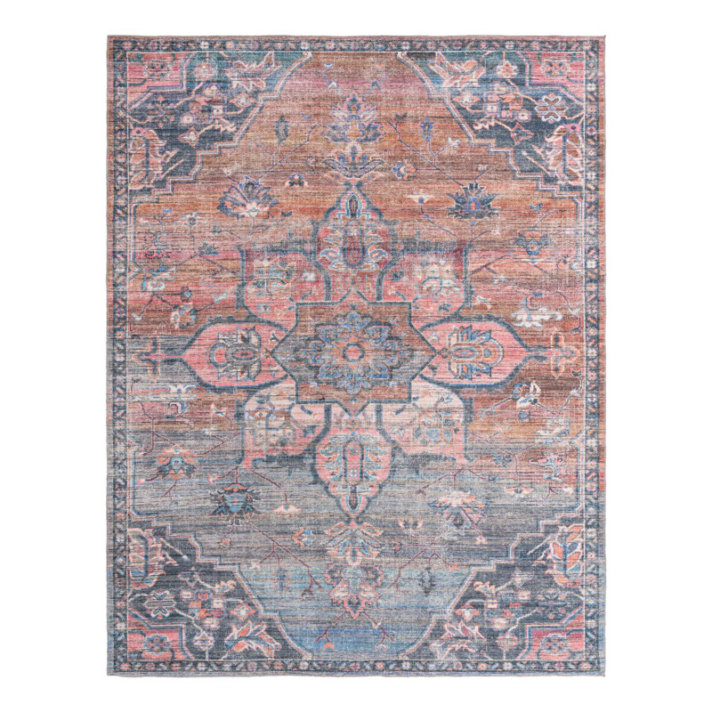 Tapis oriental rose / bleu Gwin, Rectangle 9 pi 2 po x 12 pi