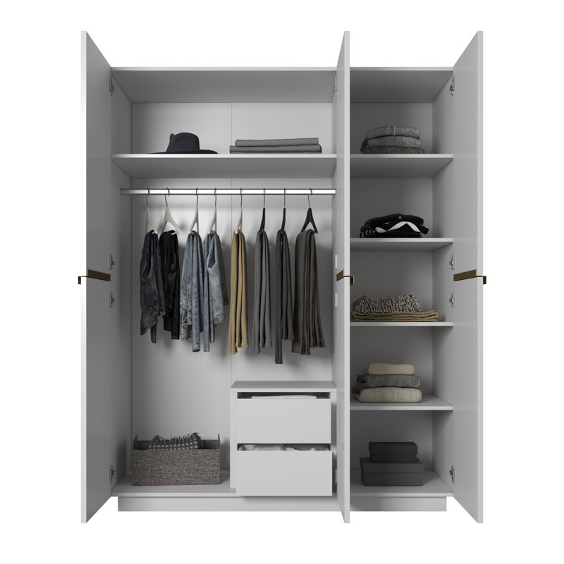 Altje 3 Door Manufactured Wood Wardrobe, White/Gold