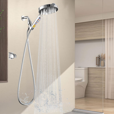 Pomme de douche à filtre 6 pouces à haute pression, 6 modes de jet (pour l'eau dure), détachable avec tuyau et support de bras de douche