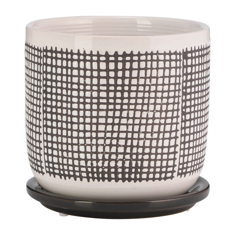 Pot à fleurs 6 "en maille avec soucoupe, gris