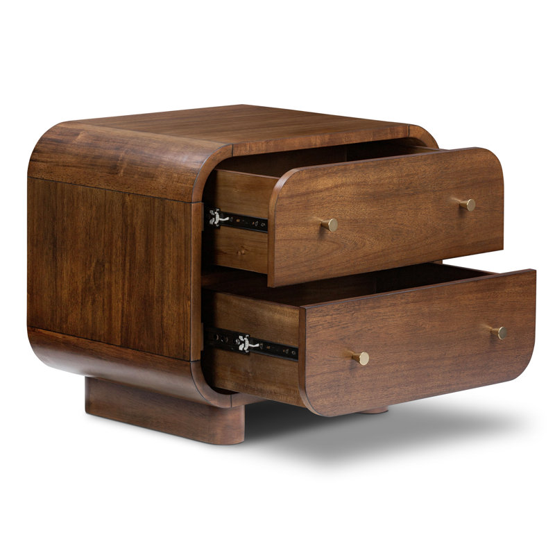 Oslo Wood Nightstand with Brass Handles, Walnut