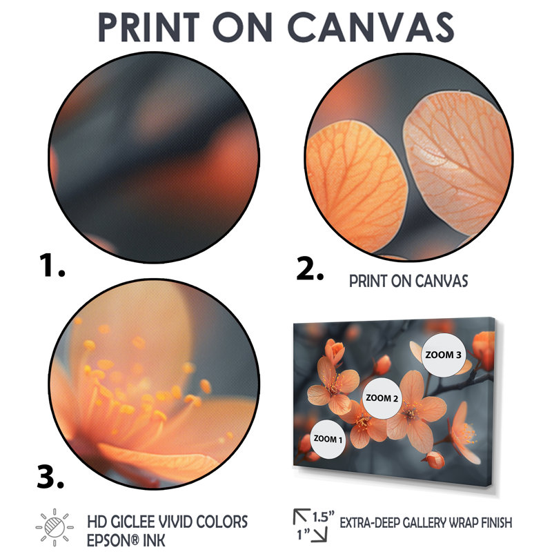 Photo de fleur de cerisier orange pastel - Art mural fleur de cerisier, Toile argentée avec cadre flottant