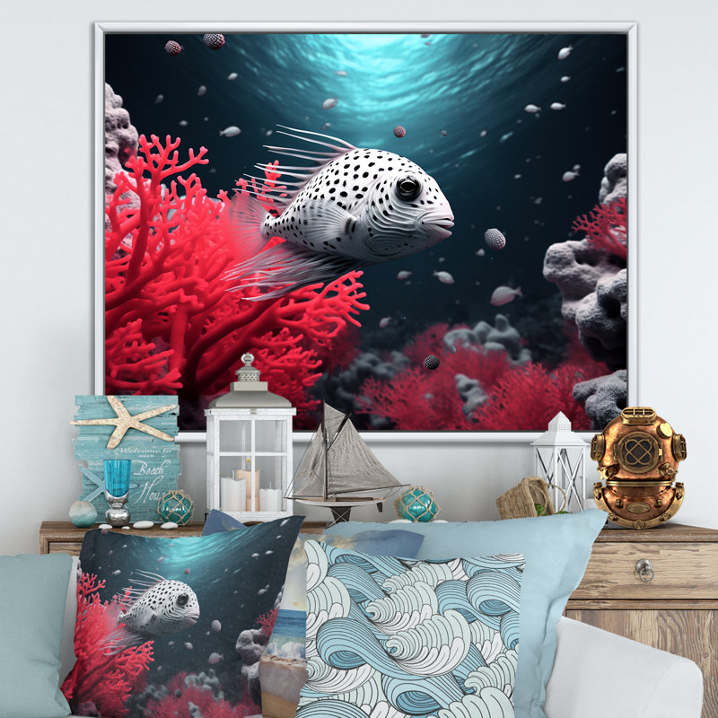 «The Graceful Pufferfish» sur toile, H 24 po x l 32 po x P 1 po, Cadre flottant blanc