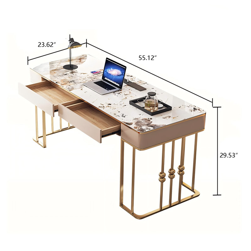 Bureau moderne à tiroirs rectangulaires minimaliste moderne, H 29,53 po x l 55,12 po x P 23,62 po