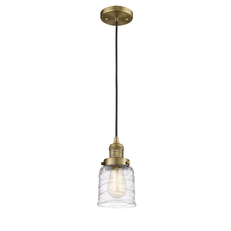 Luminaire suspendu en forme de cloche à 1 lumière Camillus, Laiton brossé