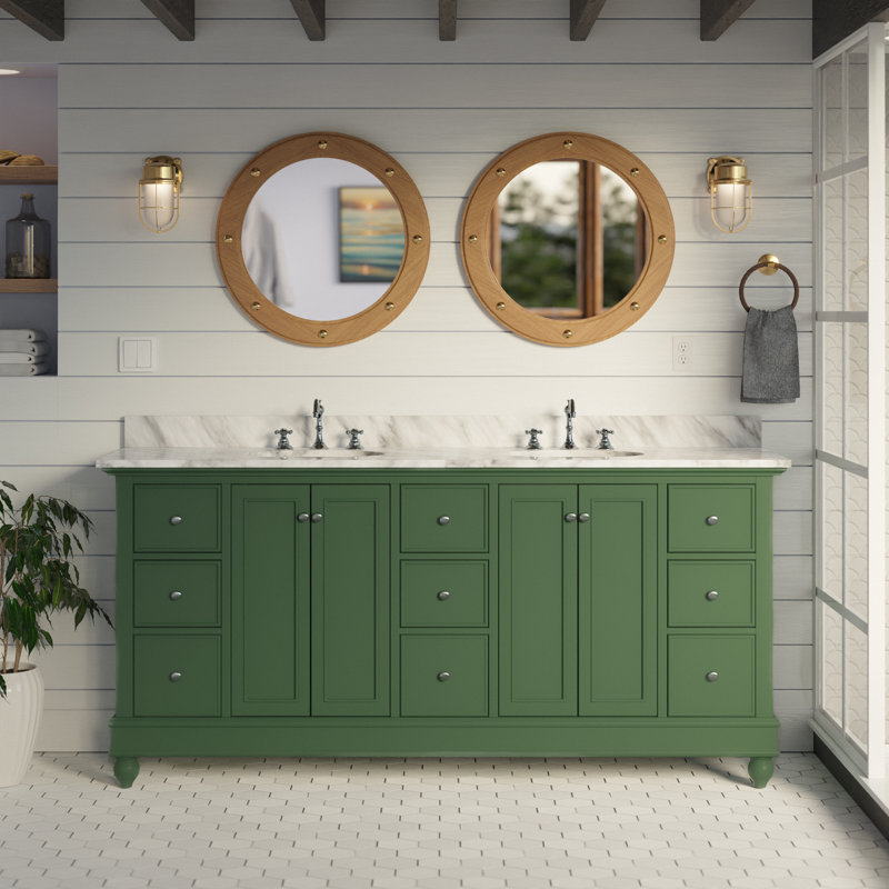 Ensemble de meuble-lavabo double 72 po Ferdinand, Vert sauge, Marbre de Carrare