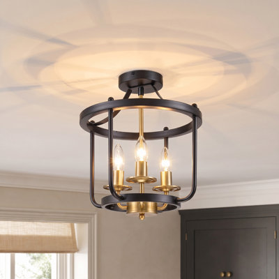 3-light Farmhouse Black & Gold Semi Flush Mount