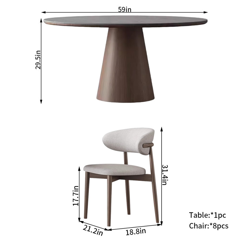 Table de salle à manger Modern, 9, H 29,5 po x L 59 po x l 59 po