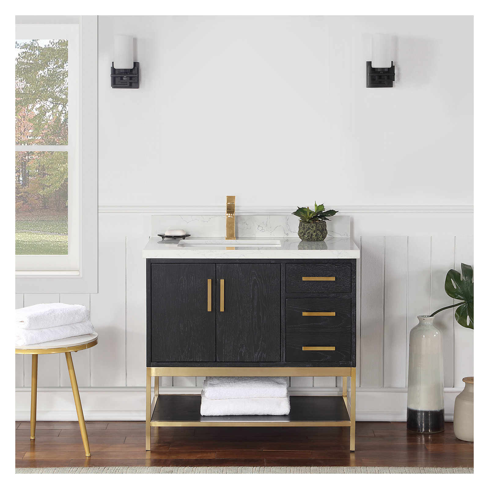 Blanche 36" Single Bathroom Vanity Set, Black, Gold